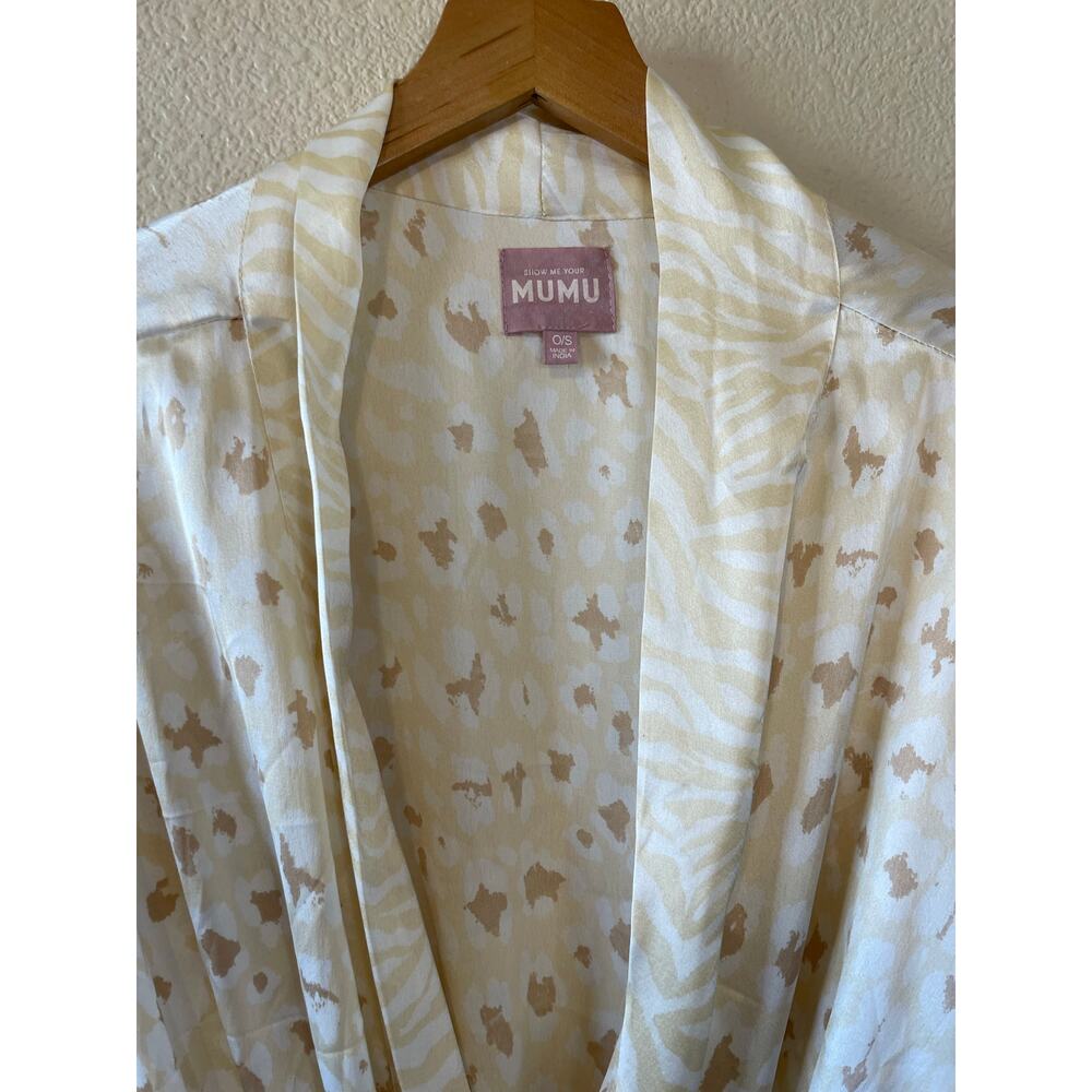 Show Me Your Mumu Harlow Silkey Robe Animal Print Cheetah Zebra Cream & Tan O/S - Picture 10 of 16